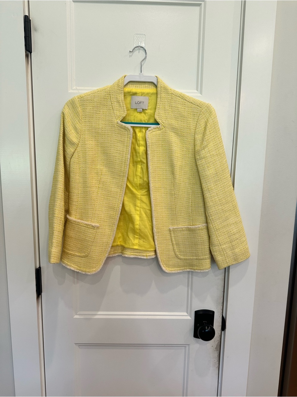 LOFT Lemon Yellow Tweed Collarless Blazer - Picture 1 of 2